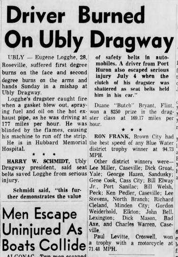 Ubly Dragway - 1963 Article On Injury At Track